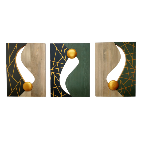 Decoratiune pentru perete din lemn compusa din 3 piese de 36x49 cm